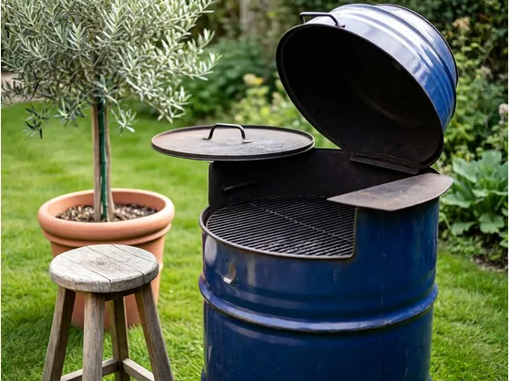 Barile aperto a metà per fare un barbecue