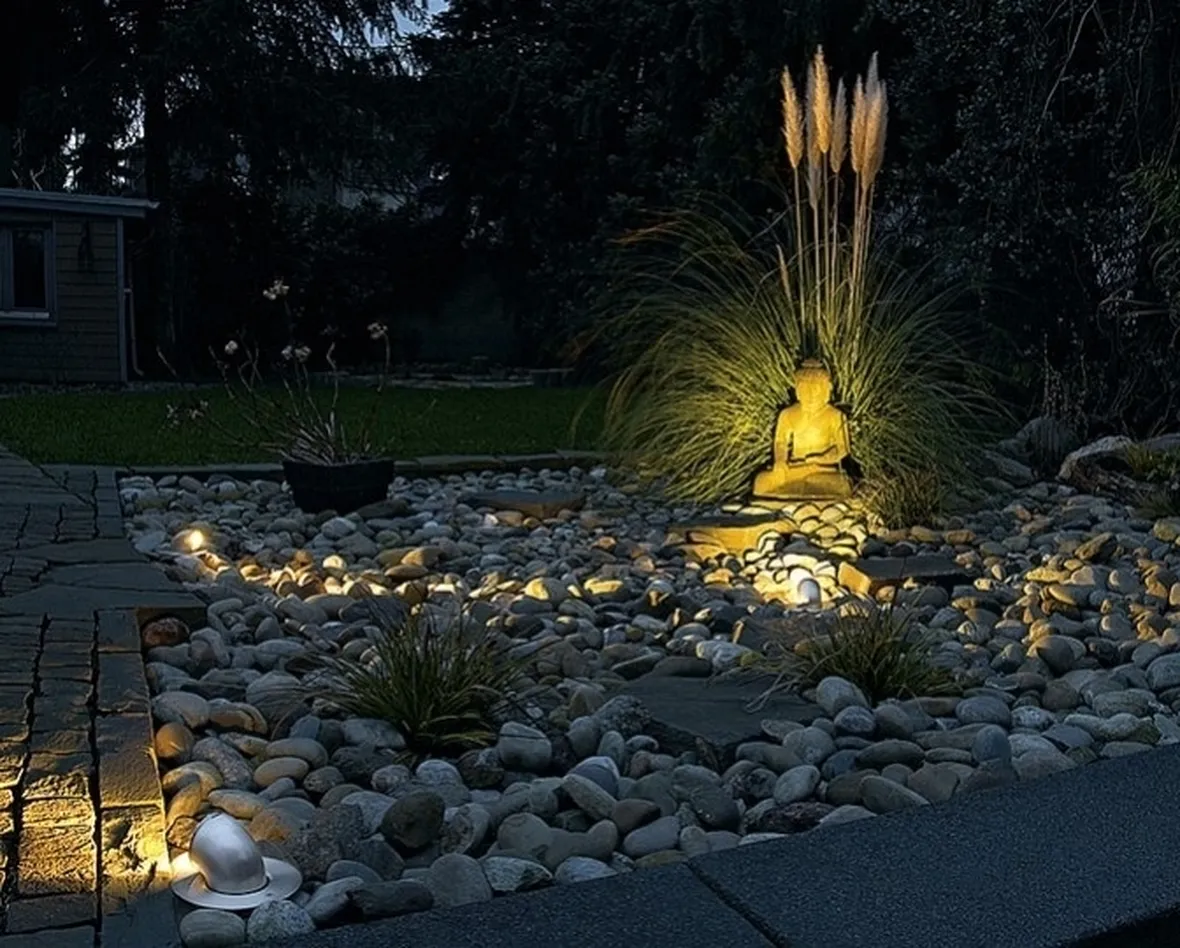Faretti in giardino di pietre