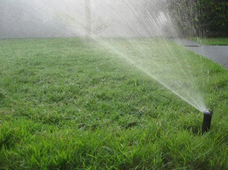 Un classico irrigatore pop up posizionato in un angolo