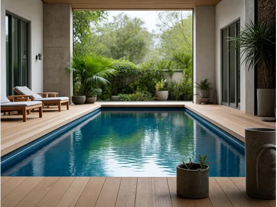 piscina con parquet.