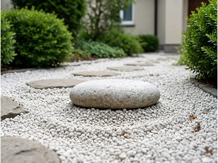 particolare di un giardino con ghiaia.
