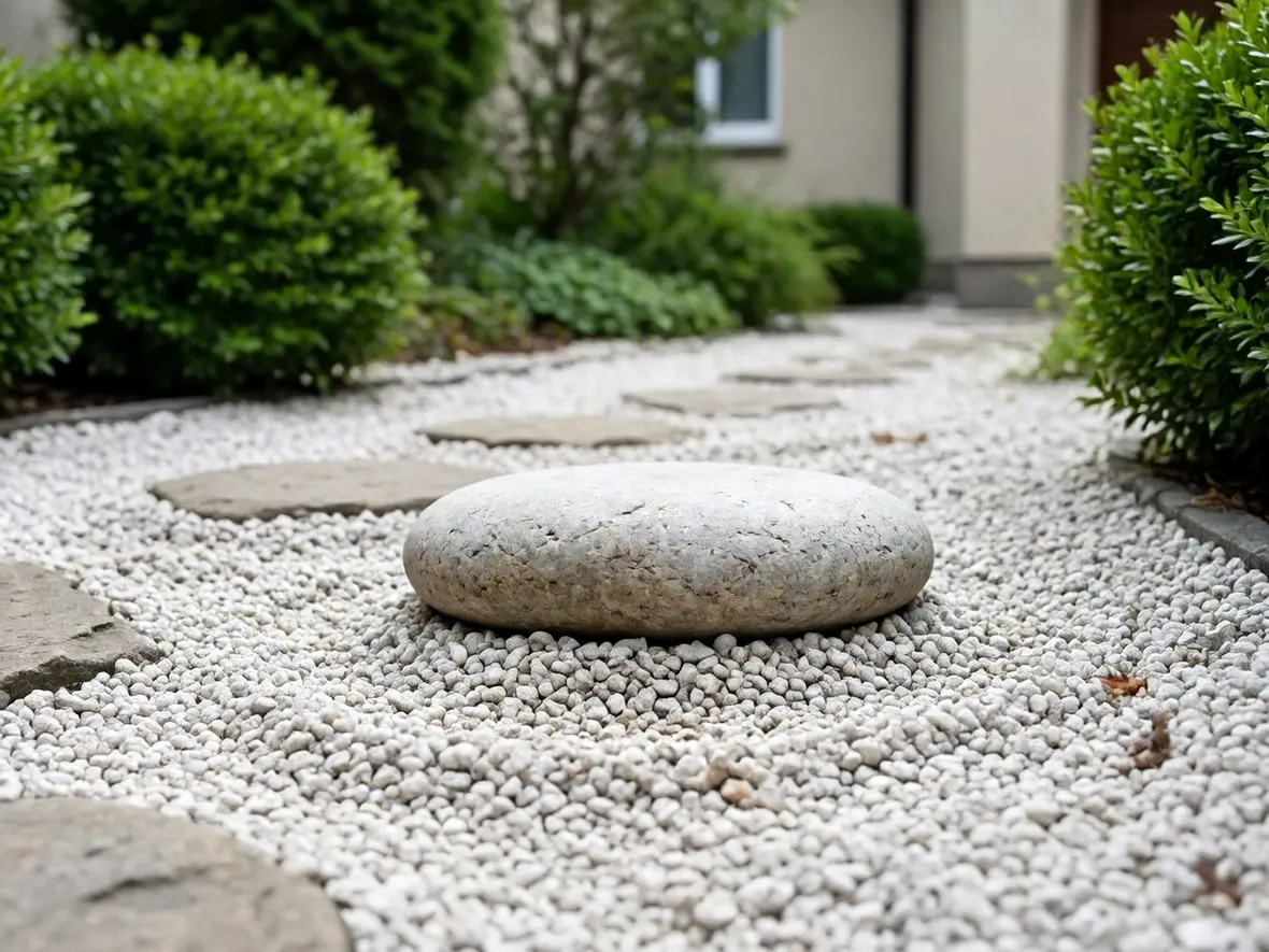 particolare di un giardino con ghiaia.