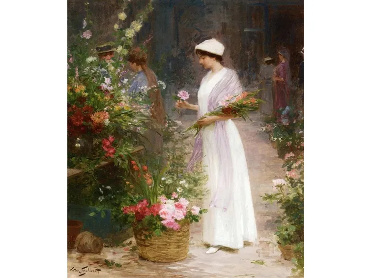 donna con fiori sulle braccia