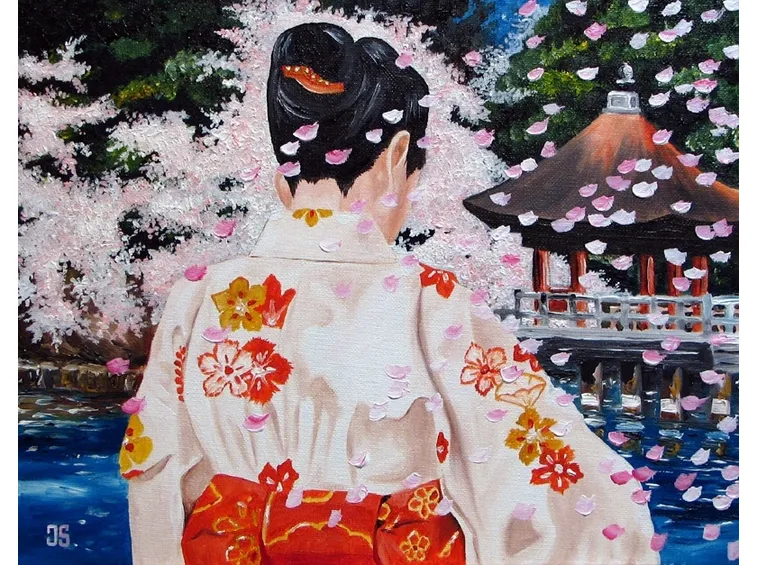 donna giapponese nei fiori