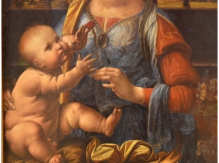 Particolare del quadro Madonna del garofano di Leonardo da Vinci