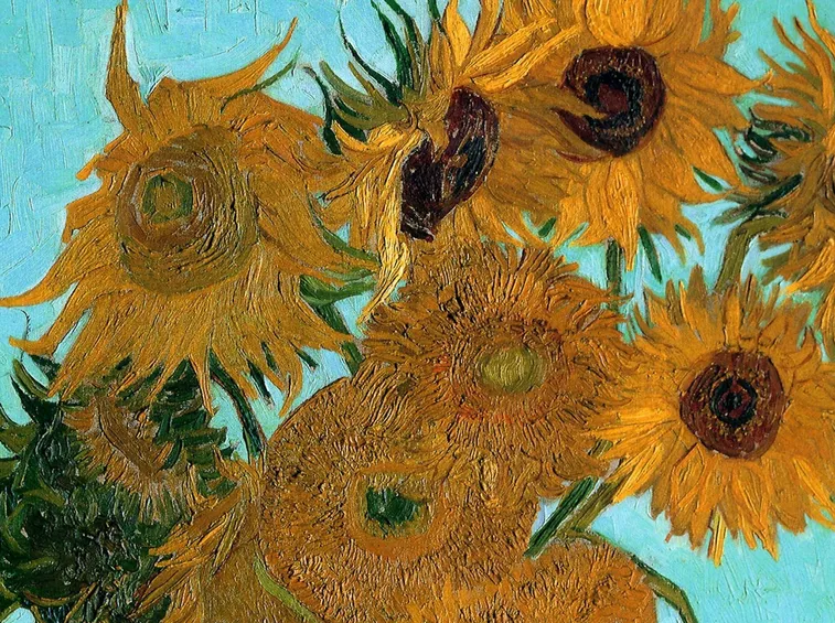 Particolare di uno dei quadri di Van Gogh raffiguranti i girasoli