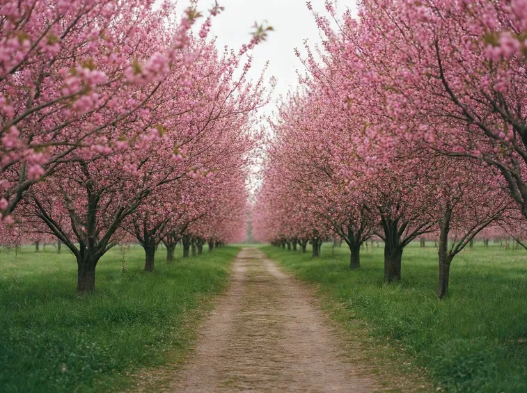 viale con alberi di pesco