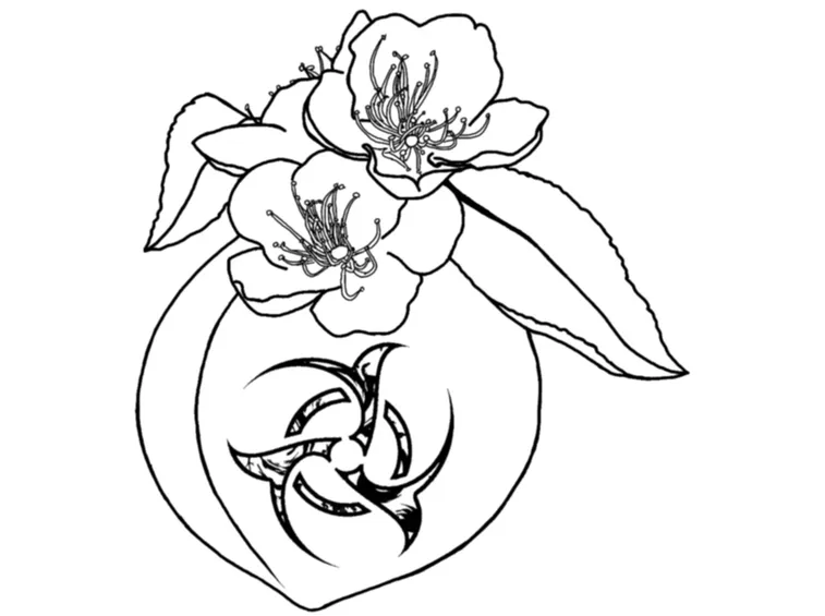 Esempio tatuaggio fiore di pesco in bianco e nero