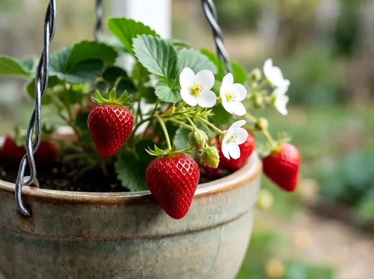 Una pianta di fragole in vaso