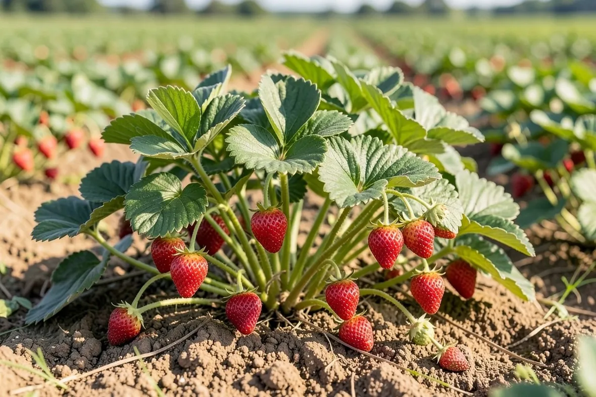 Una grande coltivazione di fragole