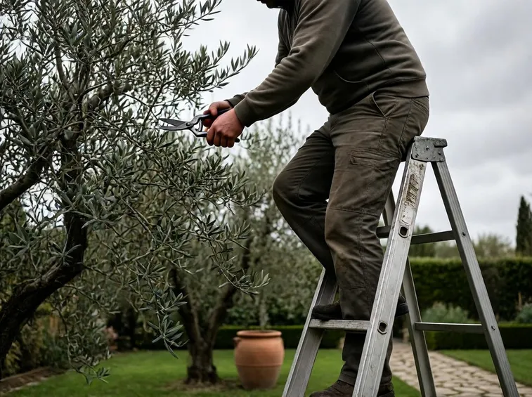 Intervento di potatura di un olivo