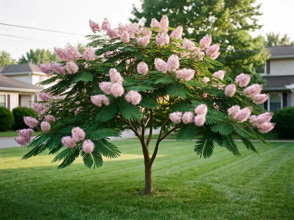 Albero di albizia in fiore.