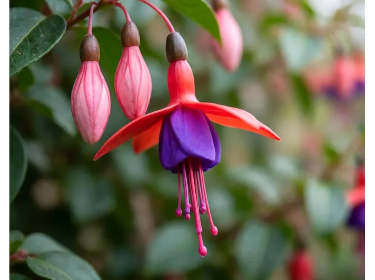 Un fiore di fucsia della varietà magellanica