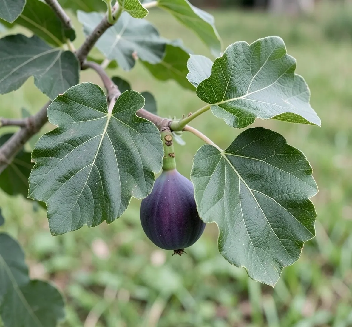 Il fico con foglie e frutto
