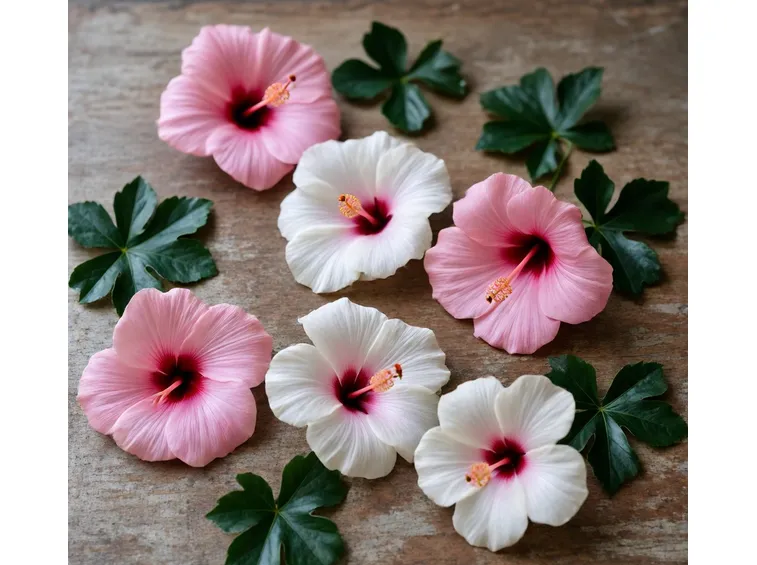 Fiori e foglie della pianta di Hibiscus
