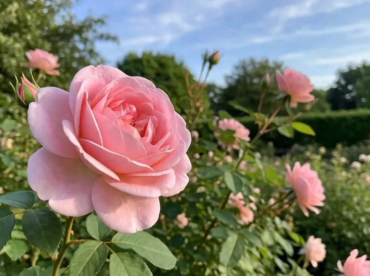 Folto roseto di color rosa