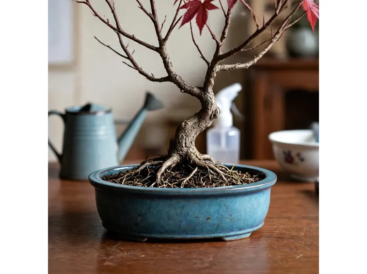 Un bonsai di acero rosso spoglio