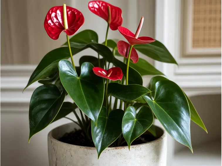 Anthurium rosso con ingiallimento fogliare ( la foglia