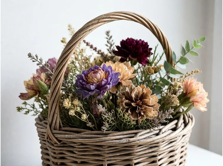 Un bel centrotavola formato da fiori secchi e colorati